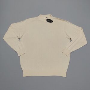 Vintage NWT Kevoman 100% Silk Sweater Mens Size XL Knit Cream Mock Neck Sweater